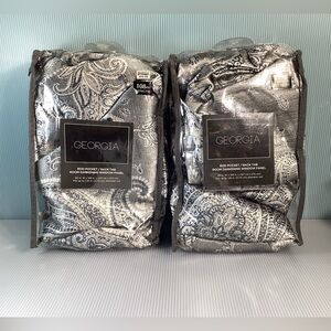 Set of 2 Georgia Print Room Darkening Grommet Window Curtain Panel - Grey 108"